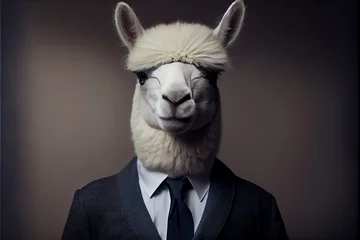 Foto auf Alu-Dibond Portrait of a alpaca dressed in a formal business suit. Generative AI © Pixel Matrix