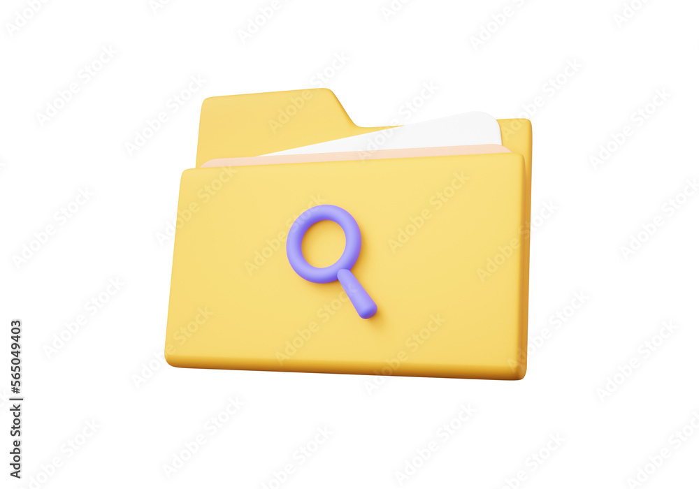 Aufkleber 3d folder document icon isolated. search file storage database via magnifier. worksheet data managem