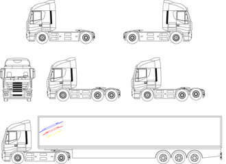 Fototapeta na wymiar Sketch vector illustration of a cargo truck with a large cargo container