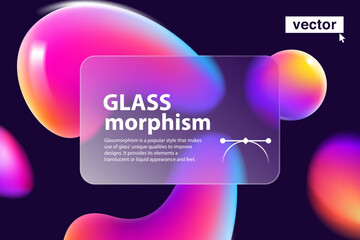 Website landing page vector template in glassmorphism style with floating shapes.