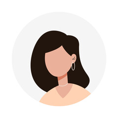 Flat female faceless avatar isolated on a transparent background. Profile picture icon. Female face. Cute flat modern simple design. Beautiful colorful template in pastel colours.