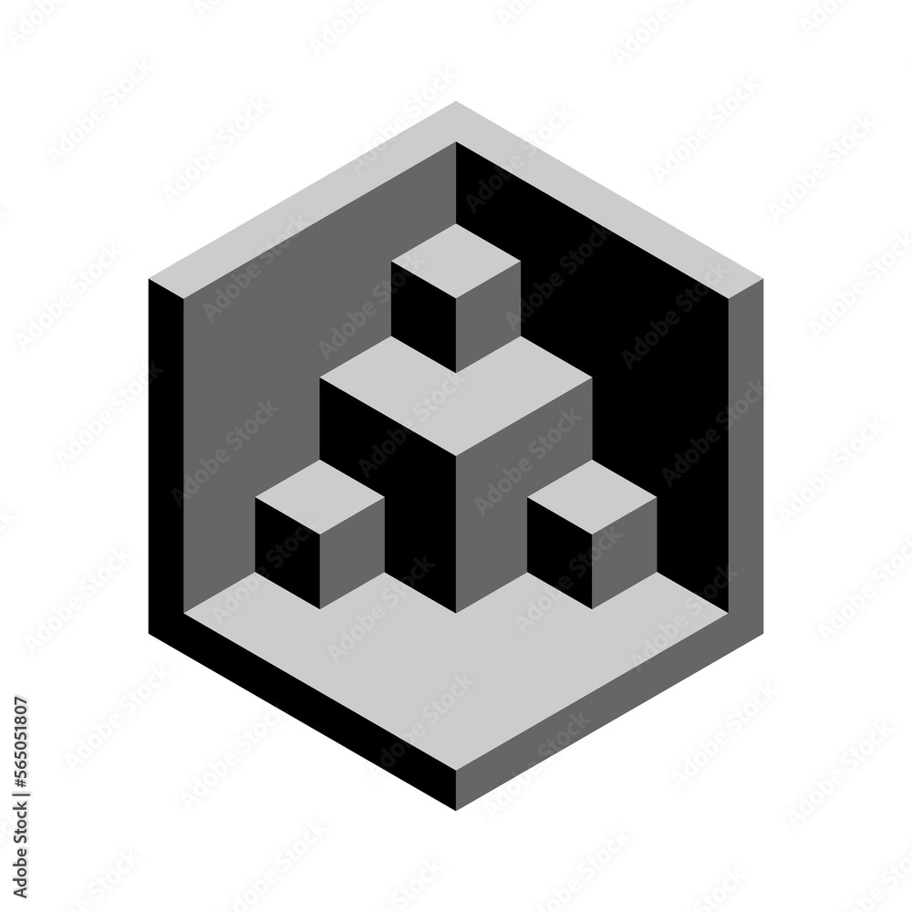 Poster modern abstract isometric figure. black and gray hexagon with cube. vector illustration isolated on 