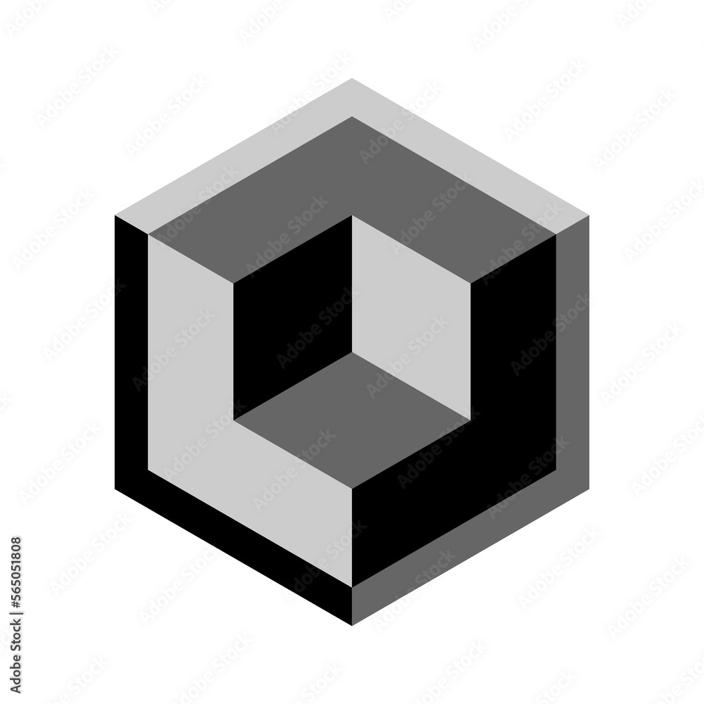 Poster modern abstract isometric figure. black and gray hexagon with cube. vector illustration isolated on 