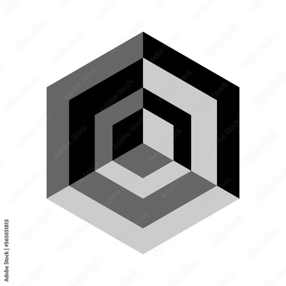 Poster modern abstract isometric figure. black and gray hexagon with cube. vector illustration isolated on 