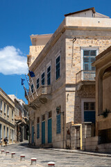Fototapeta na wymiar Deserted Street view on Ermoupoli, the Capital of Siros Island, Greece