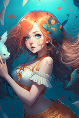 Beautiful mermaid aquatic in the water AI Generative