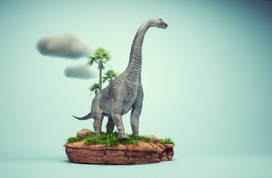 Conceptual presentation scene of a Brachiosaurus.
