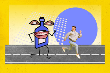 Creative photo 3d collage artwork poster picture of sporty girl avoid alco event party like sport...