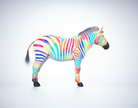 Multicolored zebra on white background.Creative and complex concept.