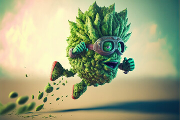 Jumping Marijuana Nug Character with goggles-AI Generated