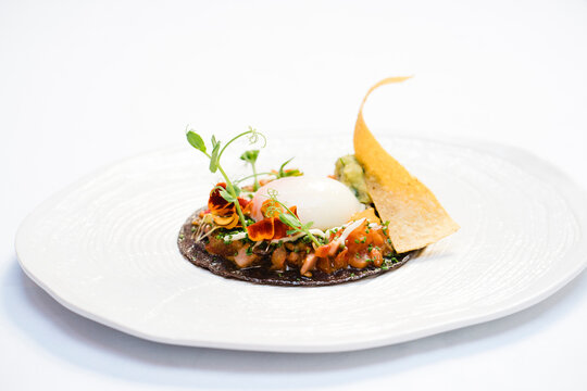 Close-up Of Food Served In Plate Against White Background