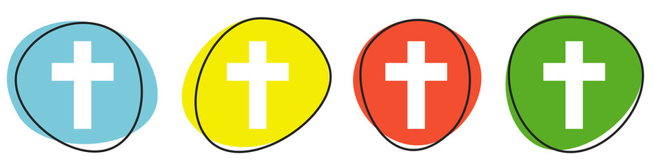 Obraz premium Banner mit 4 bunten Buttons: Kreuz, Tod, Friedhof oder Trauer