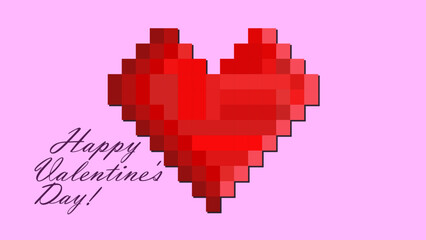Valentines day background with heart voxel pattern and typography of happy valentines day text . Vector illustration. Wallpaper, flyers, invitation, posters, brochure, banners,pink, red, lilac