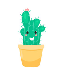 Illustration of a cartoon cactus with a smile. Cheerful cactus character