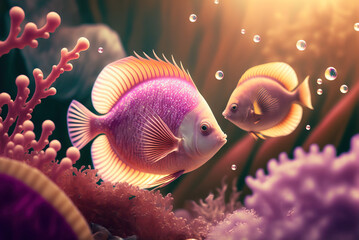 Colorful tropical fish swimming in ocean. Generative AI - 565054847