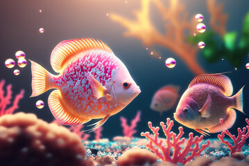 Colorful tropical fish swimming in ocean. Generative AI - 565054864