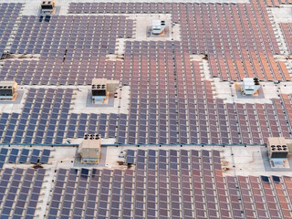 Rooftop covered with solar panels, Atlanta, Georgia, USA