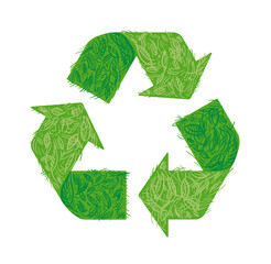 Recycle symbol from grass and leaves, hand drawn illustration