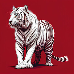 white tiger red background cartoon style created generative ai