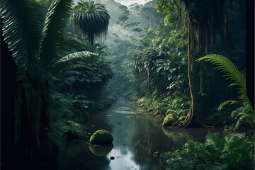 Floresta, contendo rio ao centro da imagem, Generative AI