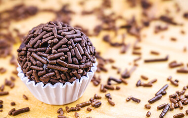 Brazilian bonbon called brigadeiro, small chocolate candy , Brazillian tipical food