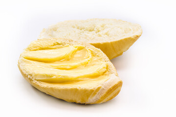 Brazilian salt bread, called French bread, bald or baguette, isolated white background, Brazillian tipical food