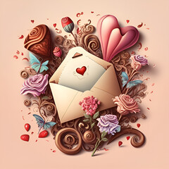 abstract background illustration that is becoming very popular and very cute Used for Valentine's Day. Consisting of chocolate, heart shapes. and letters of love.AI