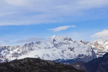 Fototapeta na wymiar Dolomites mountains, with the peck covered in snow.