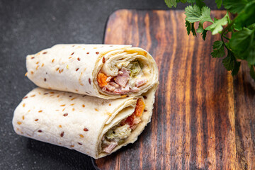 doner kebab vegetables shawarma healthy meal food snack on the table copy space food background...