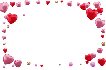 3D illustration of a heart-themed decorative frame with red and pink hearts floating symbolizing love and celebration