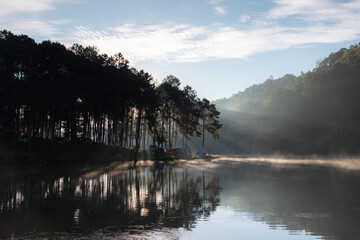 Obraz premium the morning mist at Pang Ung, Mae Hong Son, Thailand