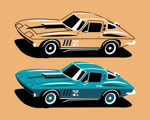 two classic cars with different color