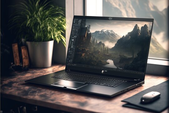 Abstract Electronic gaming laptop Background, Technology Office background,Generative ai	