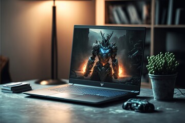 Abstract Electronic gaming laptop Background, Technology Office background,Generative ai	