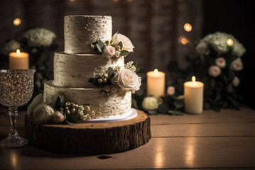 Obraz na płótnie Canvas Elegant layered wedding cake. Generative AI