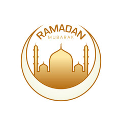Ramadan Mubarak with Mosque and Moon Golden Decorative Greeting Vector Design