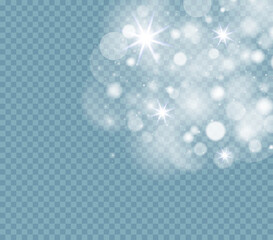 Glowing light effect with many glitter particles isolated on transparent background. Christmas abstract pattern.