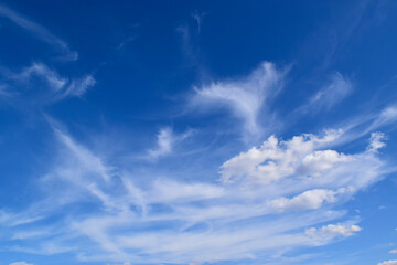 Panorama Blue sky and white clouds. Fluffy cloud in the blue sky background