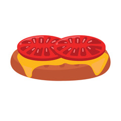 Sandwich with tomato and cheese. Vector illustration in cartoon style.