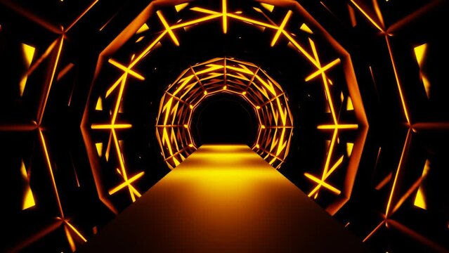 golden light in yellow circle tunnel vj loop abstract background. High quality 4k footage