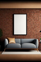 power mock-up on a brick wall, modern interior with a sofa