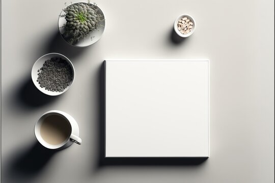 square mock-up image design, on a table top, 