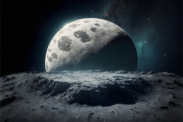 Moon Surface Planet, panorama fantasy background, Illustration generative ai