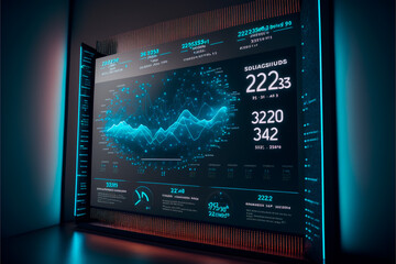 digital dashboard in 2023 against blue hologram. Artificial intelligence (AI), support for machine learning to accelerate business growth. Futuristic technology trend concept