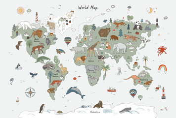 Animals world map vector illustration. - 565067417
