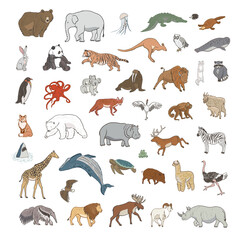 Animals world vector illustrations set.