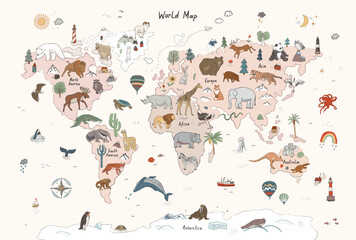 Animals world map vector illustration. - 565067437