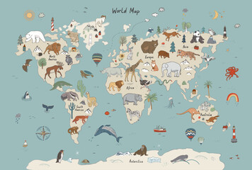Animals world map vector illustration. - 565067467