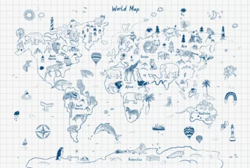  Animals world map line vector illustration. © GooseFrol