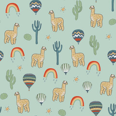 Llama alpaca animals vector seamless pattern. © GooseFrol